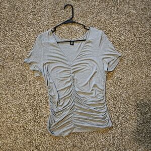 SHEIN Gray Ruched Cap Sleeve Blouse with Peter Pan Collar